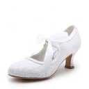 Satin Spool Heel Closed Toe Pumps Wedding Shoes With Ribbon Tie (047004932)