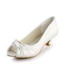 Satin Low Heel Peep Toe Flats Wedding Shoes With Bowknot (047016504)